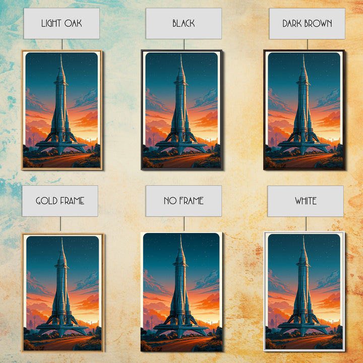 Space Age Rocket Poster Scene Framed Canvas Print, Retro Art, Posters, Living Room Decor, Fine Art, Retro, Printable Art, RET-2x3-63