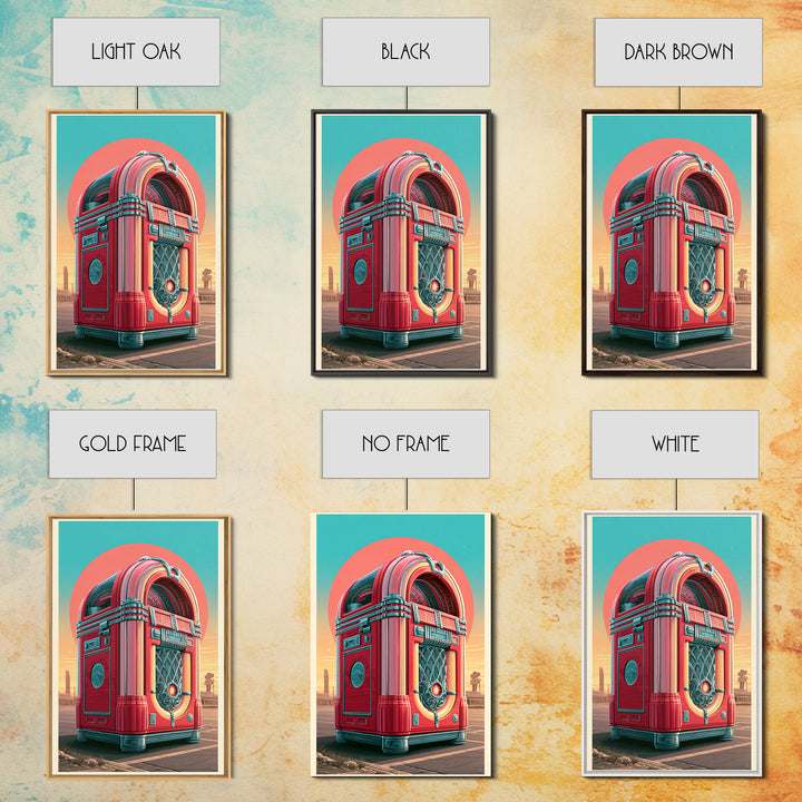 Jukebox Glowing in Red and Chrome Framed Canvas Print, Retro Art, Apartment Decor, Living Room Decor, Fine Art, Retro, RET-2x3-76
