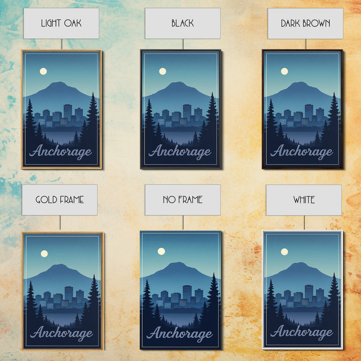 Anchorage Travel Poster, Framed Canvas Print, Retro Sunset Skyline Art, Anchorage City Art, Travel Poster Art, Travel Wall Decor