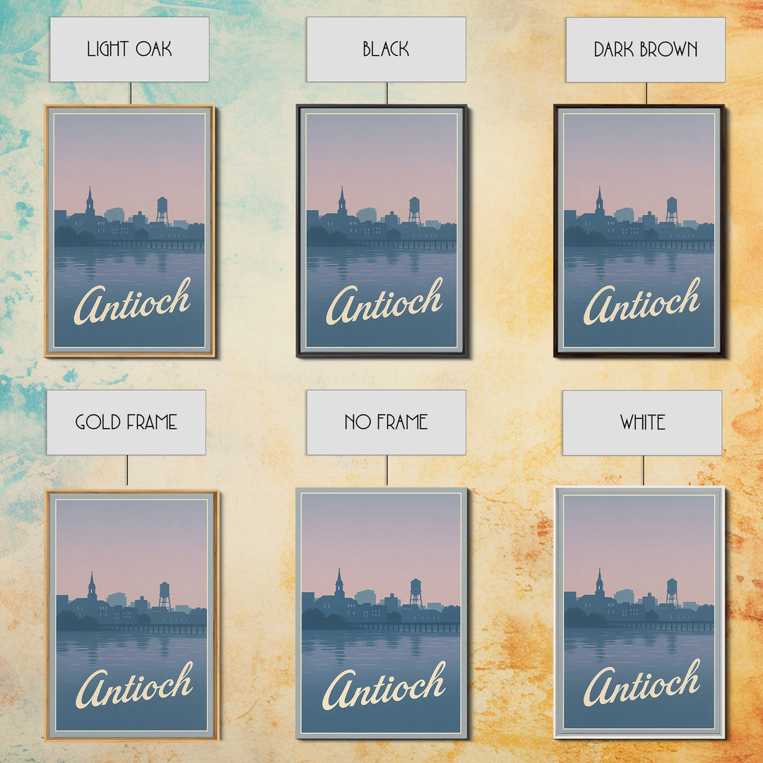 Antioch Travel Poster, Framed Canvas Print, Classic Travel Poster Art, Antioch Travel Art, Watercolor Skyline Art, Travel Poster Set