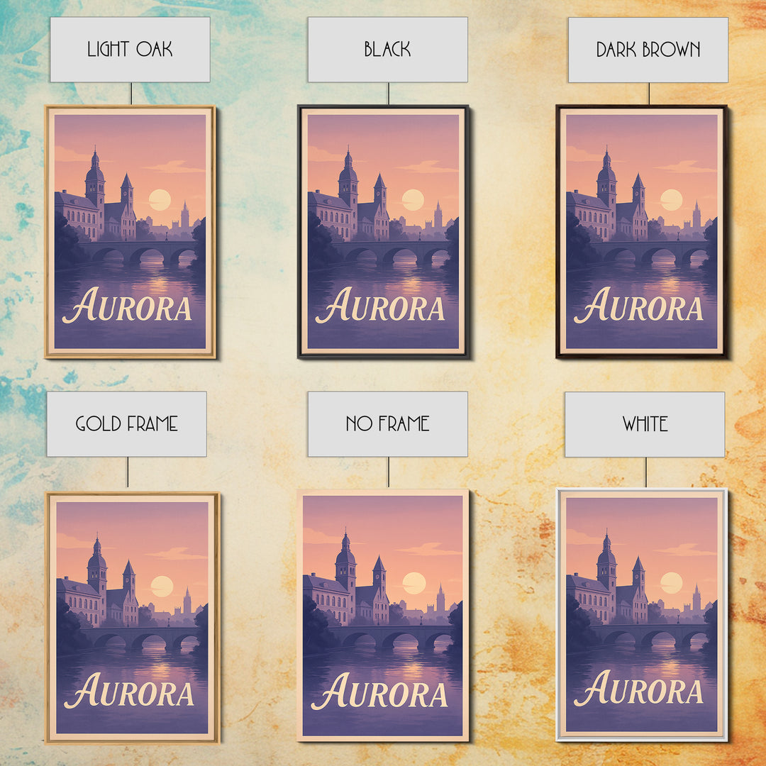 Aurora Travel Poster, Canvas Print, Mid Century City Wall Art, Aurora Wall Art, Gift For Travelers, City Illustration, Travel Wall Art