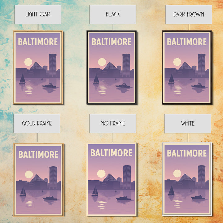 Baltimore Maryland Travel Poster, Canvas Print, Retro Sunset Skyline Art, Baltimore City Art, Travel Print, Vintage City Art, Wall Art