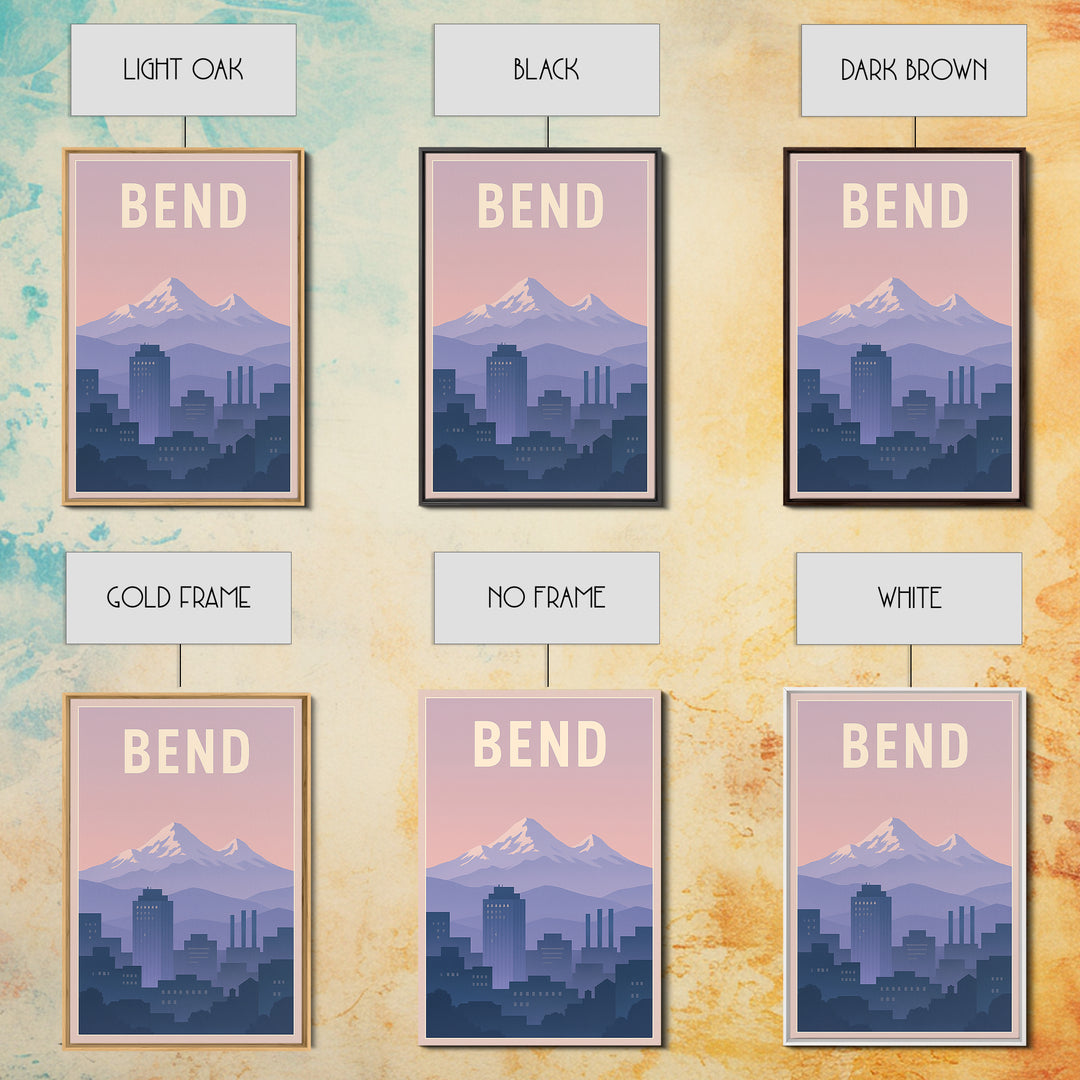 Bend Oregon Travel Poster, Framed Canvas Print, Mid Century City Wall Art, Bend Poster Print, Vintage Travel Art, Fine Art Print, Wall Art