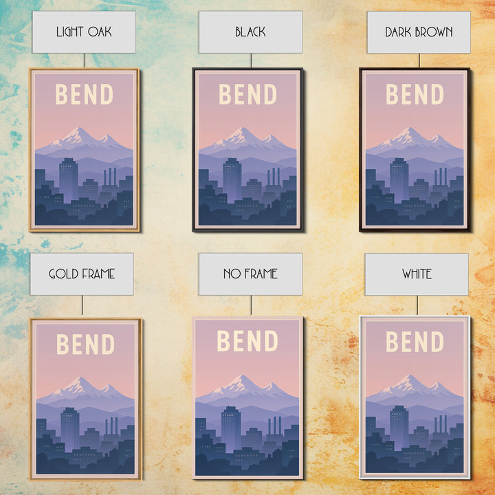 Bend Oregon Travel Poster, Framed Canvas Print, Mid Century City Wall Art, Bend Poster Print, Vintage Travel Art, Fine Art Print, Wall Art