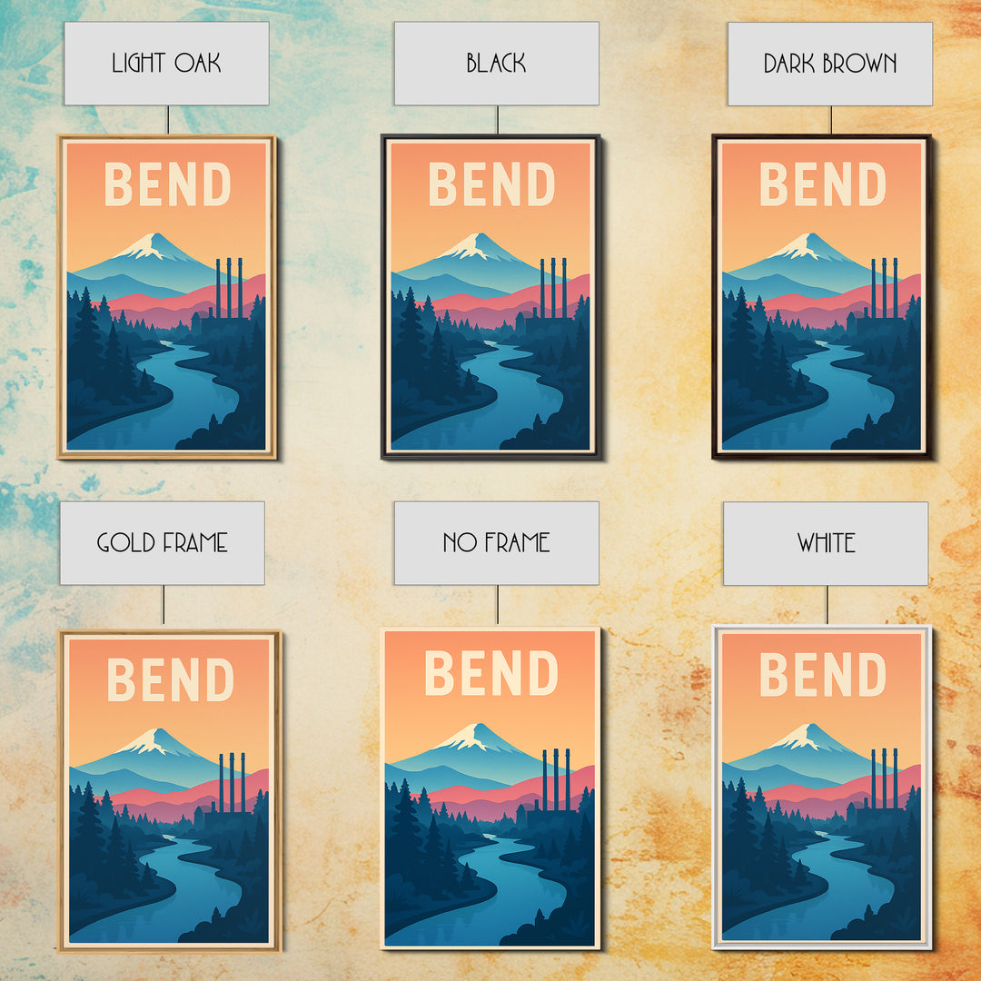 Bend Travel Poster, Canvas Print, Classic Travel Poster Art, Bend Travel Art, City Art Print, Fine Art Print, City Illustration
