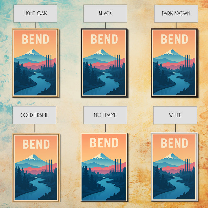 Bend Travel Poster, Canvas Print, Classic Travel Poster Art, Bend Travel Art, City Art Print, Fine Art Print, City Illustration