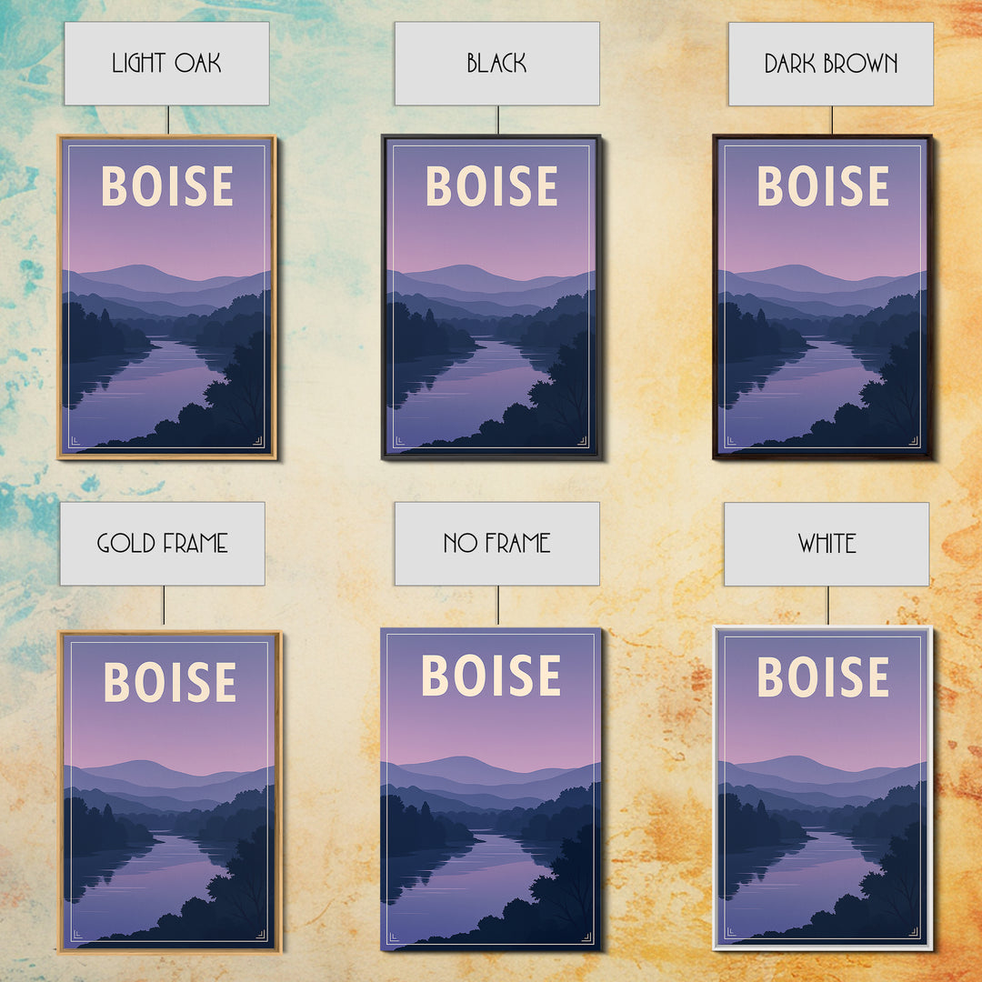 Boise Idaho Travel Poster, Canvas Print, Retro Sunset Skyline Art, Boise Art Print, Wall Decor, Mid Century Wall Art, Travel Poster Art