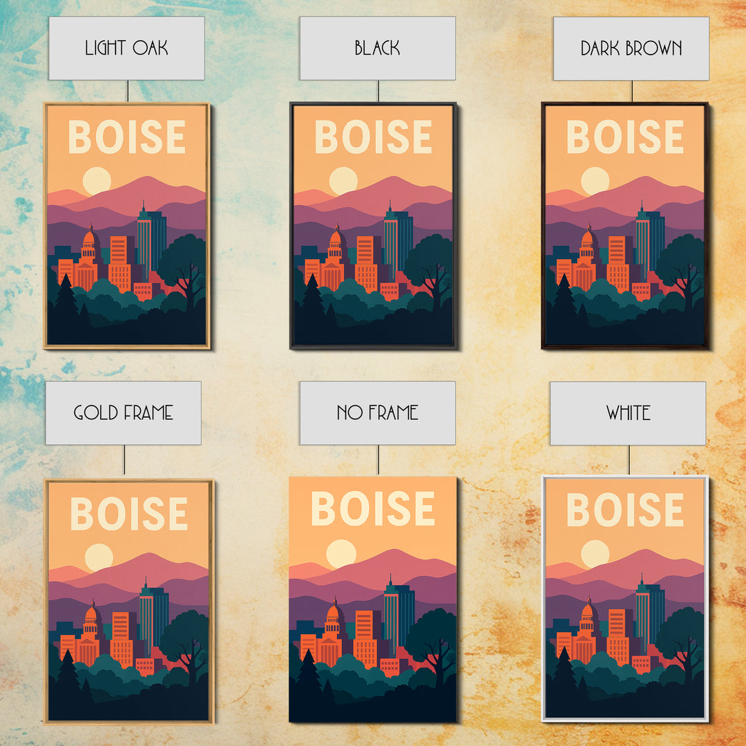 Boise Travel Poster, Framed Canvas Print, Classic Travel Poster Art, Boise Poster Print, Gift For Travelers, Living Room Wall Art