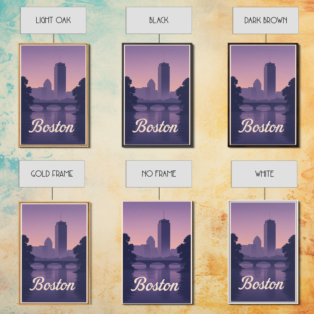 Boston Travel Poster, Canvas Print, Retro Sunset Skyline Art, Boston Travel Art, Living Room Wall Art, Vintage Travel Print, Travel Gift