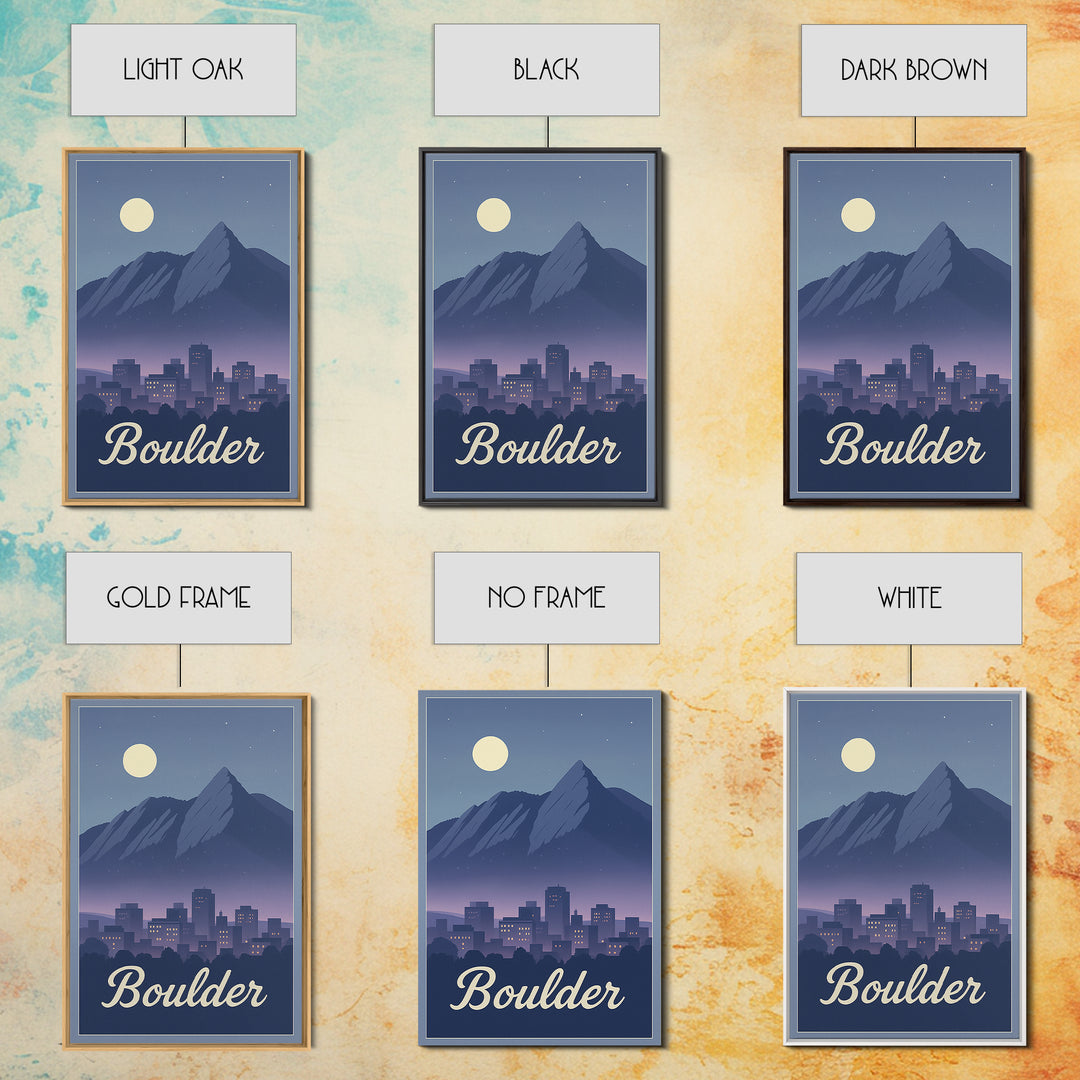 Boulder Travel Poster, Framed Canvas Print, Retro Sunset Skyline Art, Boulder Wall Art, Gift For Travelers, Modern Wall Decor, Wall Art