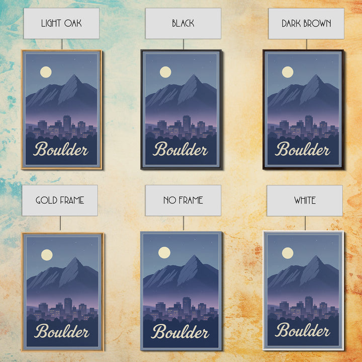 Boulder Travel Poster, Framed Canvas Print, Retro Sunset Skyline Art, Boulder Wall Art, Gift For Travelers, Modern Wall Decor, Wall Art
