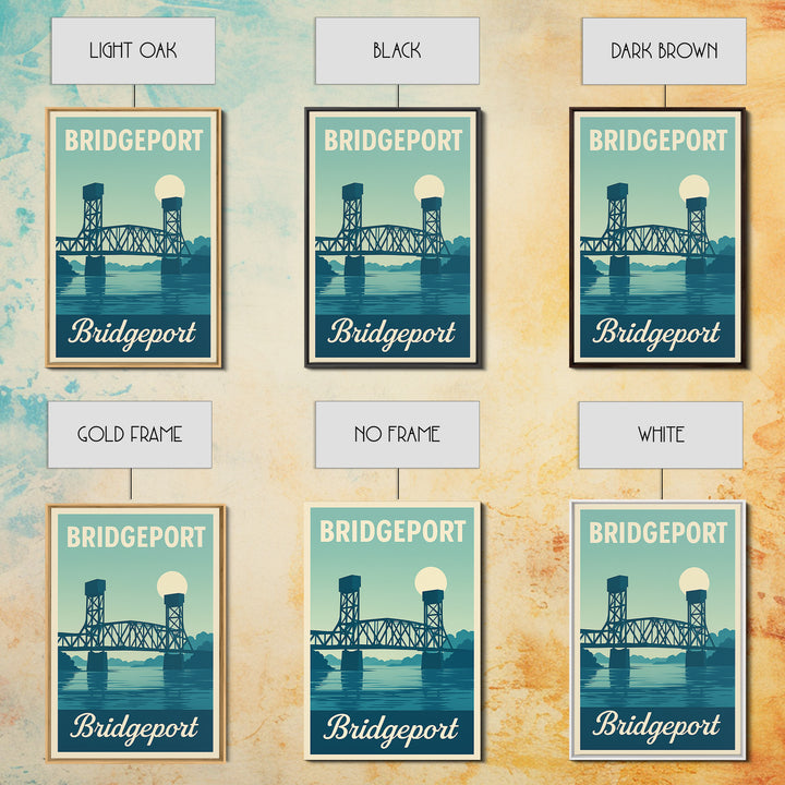 Bridgeport Connecticut Travel Poster, Canvas Print, Retro Sunset Skyline Art, Bridgeport Wall Art, City Travel Prints, Travel Poster Art