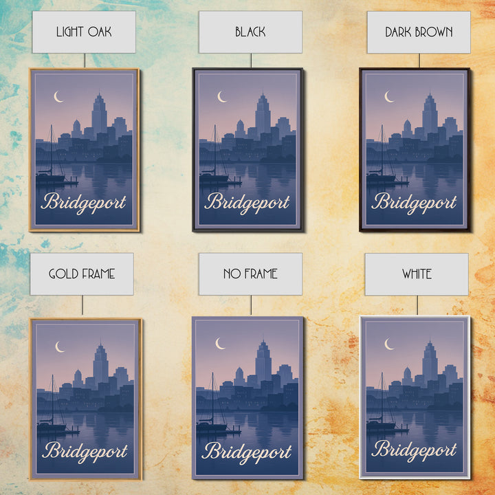 Bridgeport Travel Poster, Framed Canvas Print, Mid Century City Wall Art, Bridgeport City Art, Wanderlust Decor, Retro Travel Print