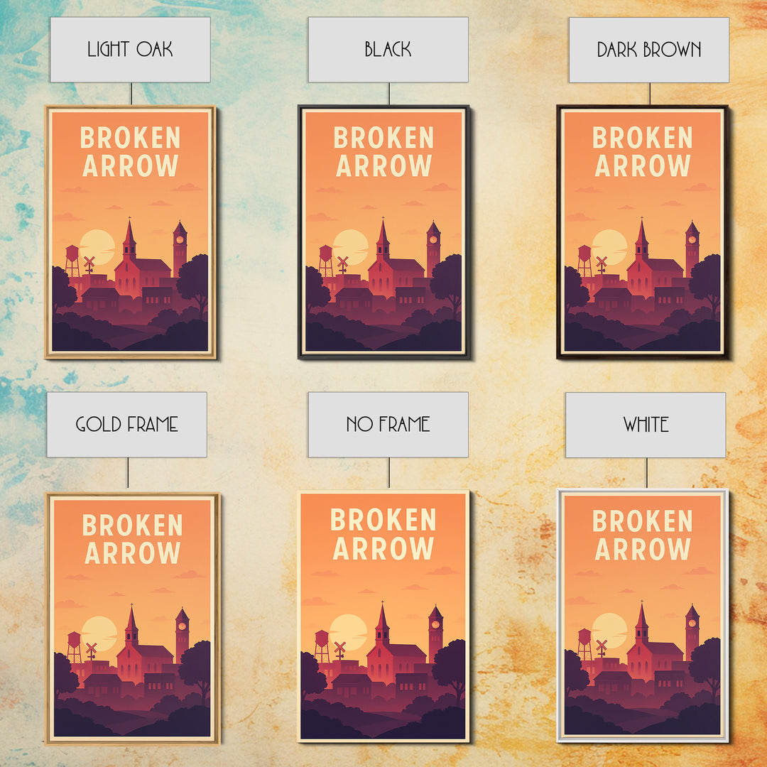Broken Arrow Travel Poster, Framed Canvas Print, Classic Travel Poster Art, Broken Arrow Poster Print, City Travel Prints, City Art Print