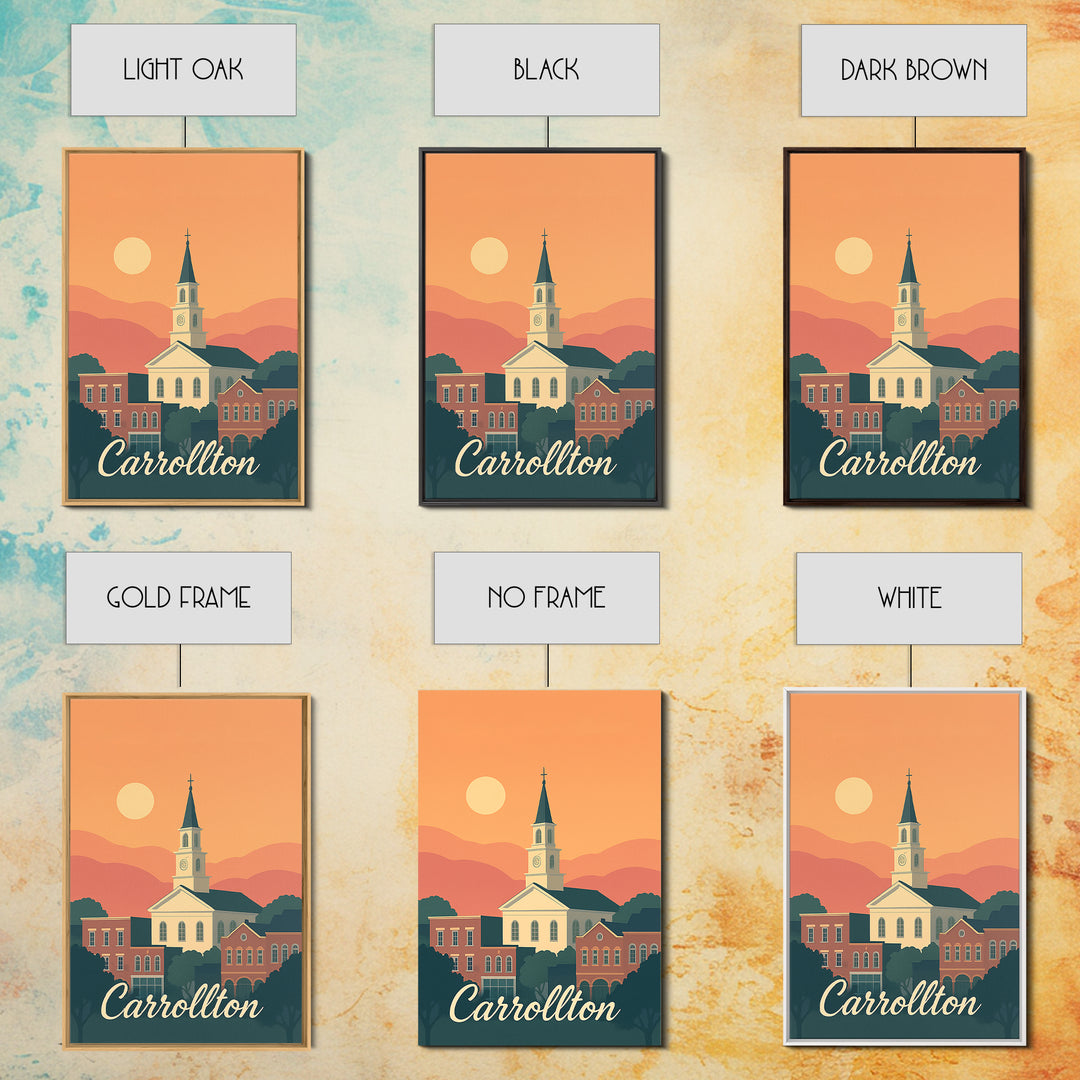 Carrollton Texas Travel Poster, Canvas Print, Mid Century City Wall Art, Carrollton Travel Art, Travel Poster Art, Vintage Travel Art