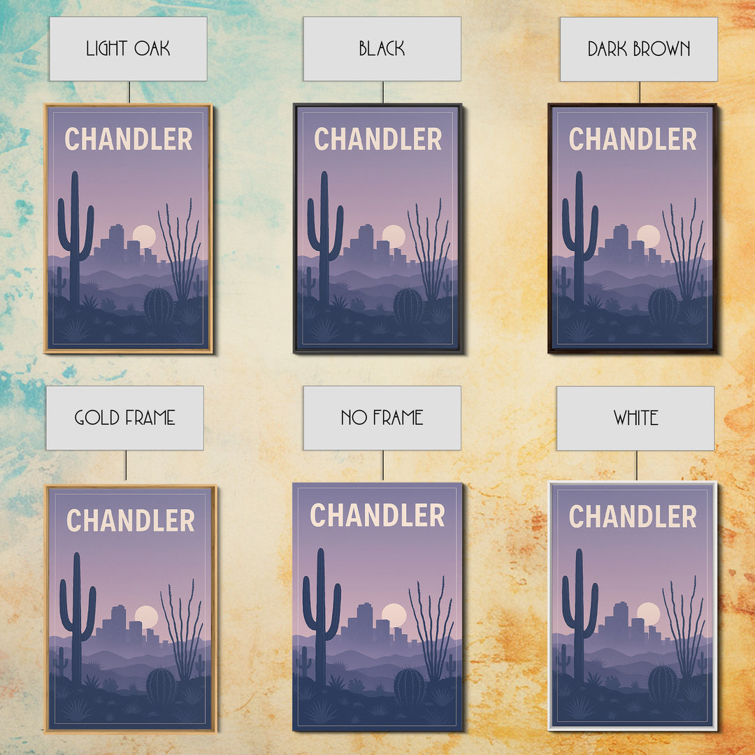 Chandler Arizona Travel Poster, Canvas Print, Retro Sunset Skyline Art, Chandler Wall Art, City Art Print, Travel Poster Set, Poster Print