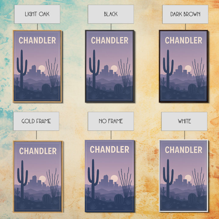 Chandler Arizona Travel Poster, Canvas Print, Retro Sunset Skyline Art, Chandler Wall Art, City Art Print, Travel Poster Set, Poster Print