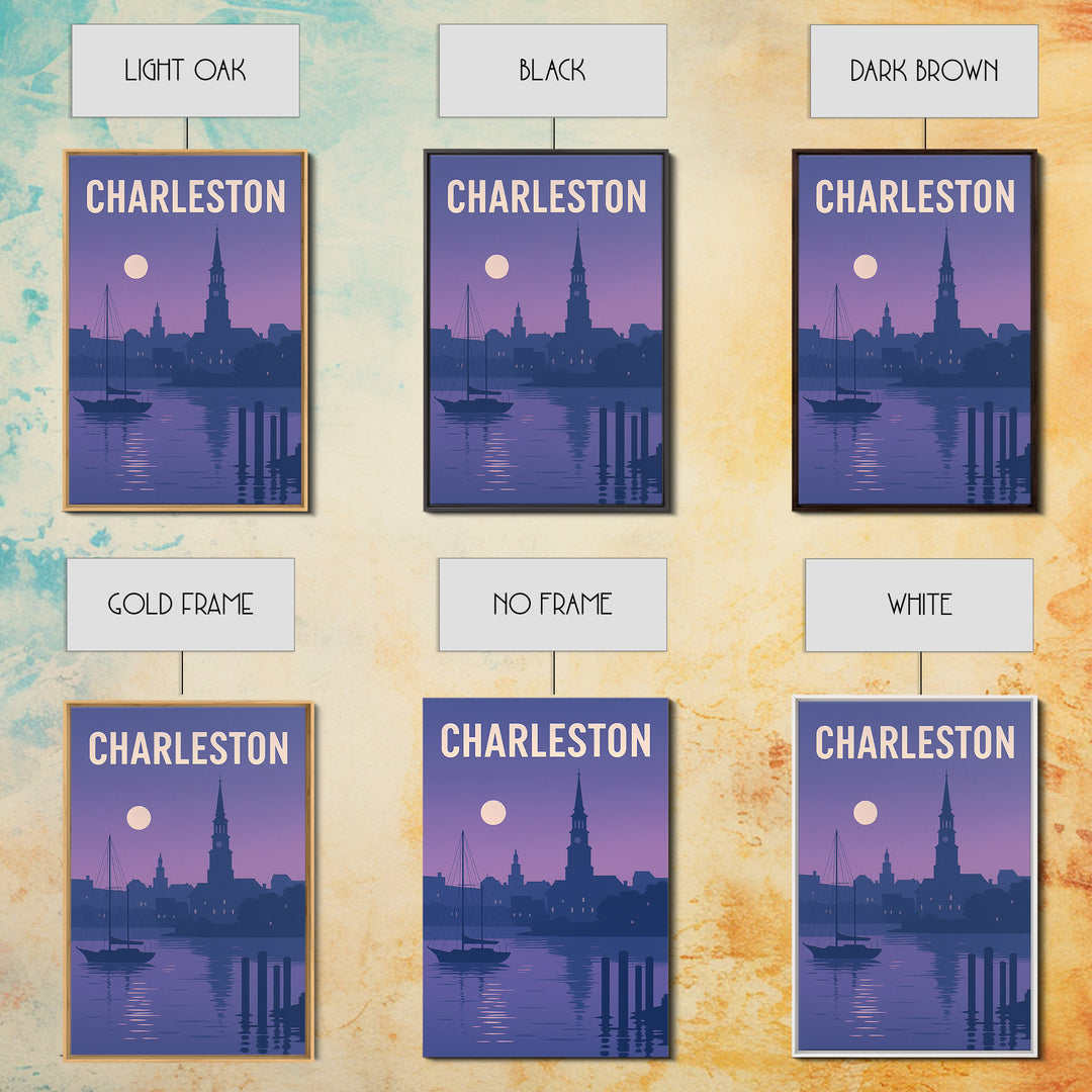Charleston South Carolina Travel Poster, Canvas Print, Mid Century City Wall Art, Charleston Art Print, City Travel Prints, Wall Decor