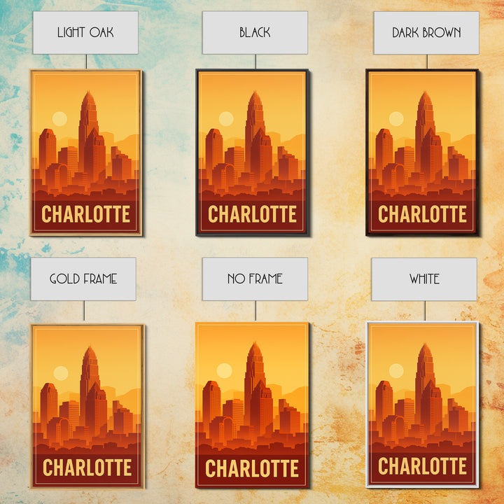 Charlotte North Carolina Travel Poster, Canvas Print, Classic Poster Art, Charlotte Art Print, Wall Decor, Wanderlust Decor, Landscape Art