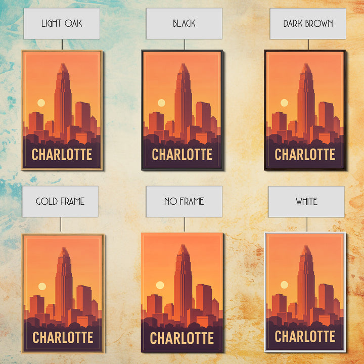 Charlotte Travel Poster, Framed Canvas Print, Classic Travel Poster Art, Charlotte Art Print, Home Office Decor, Mid Century Wall Art