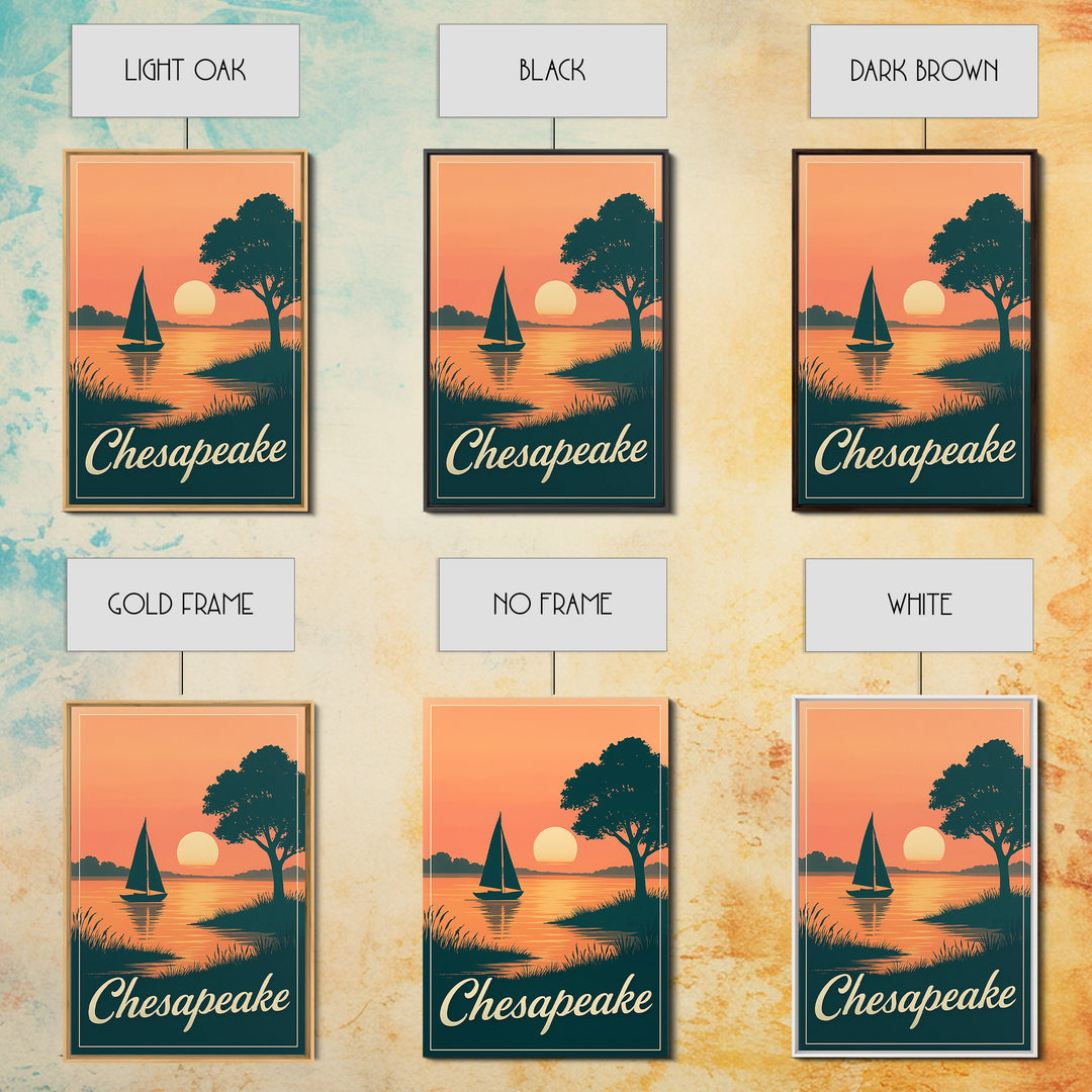 Chesapeake Virginia Travel Poster, Canvas Print, Retro Sunset Skyline Art, Chesapeake Poster Print, Vintage Travel Print, Travel Wall Art