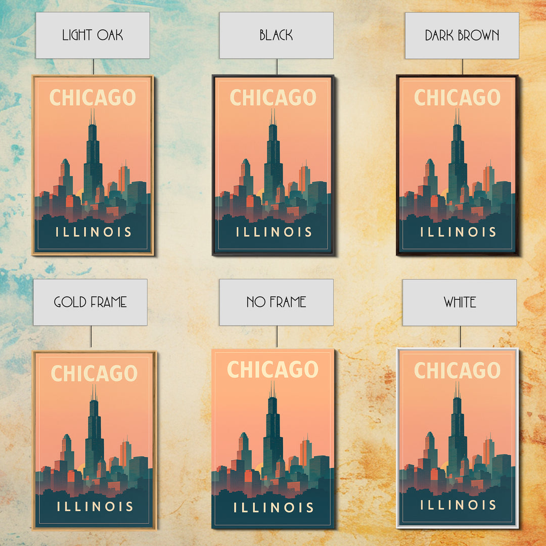 Chicago Travel Poster, Framed Canvas Print, Classic Travel Poster Art, Chicago Wall Art, Vintage City Poster, Mid Century Wall Art