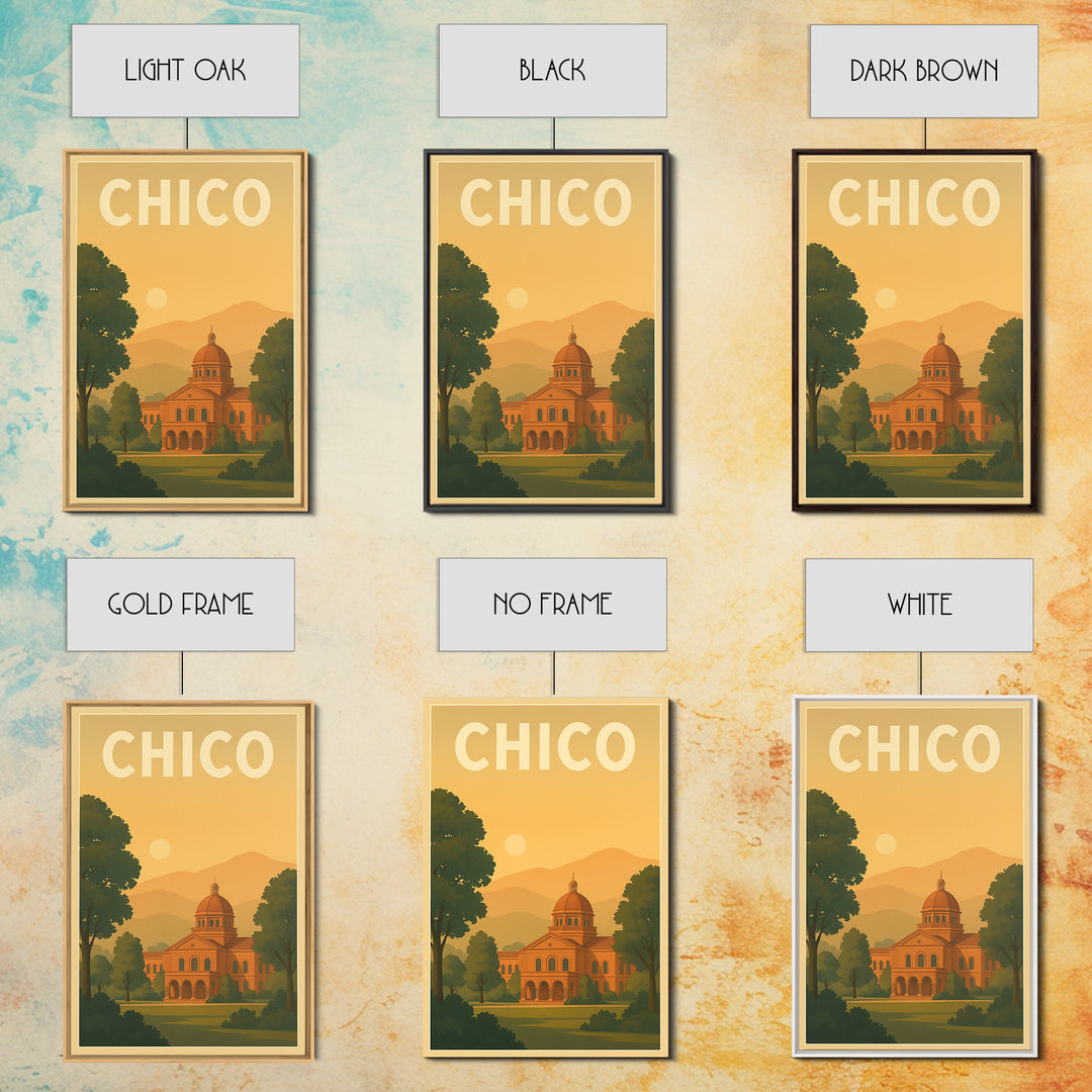Chico Travel Poster, Framed Canvas Print, Mid Century City Wall Art, Chico Poster Print, City Illustration, Travel Poster Set, Design 2