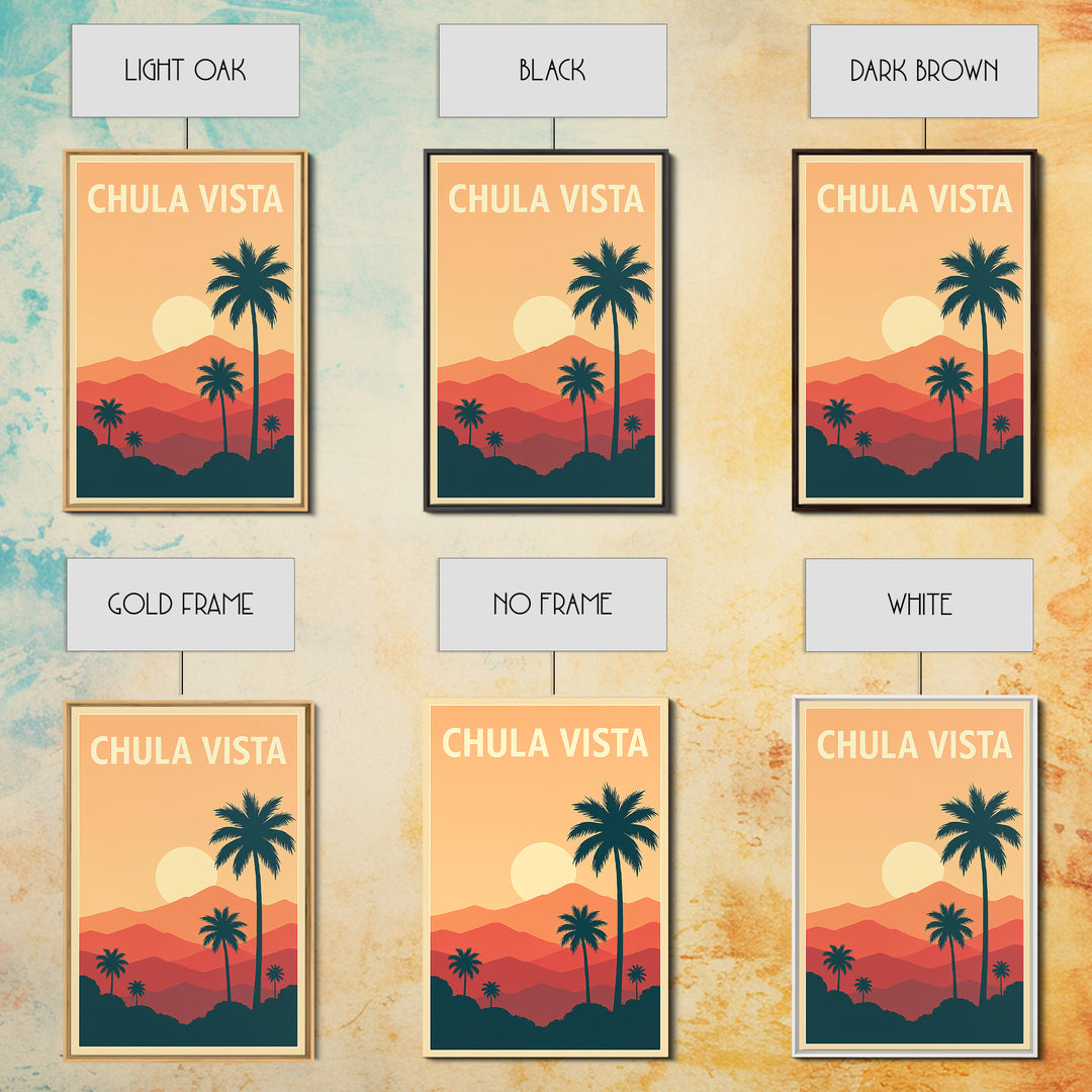 Chula Vista Travel Poster, Framed Canvas Print, Retro Sunset Skyline Art, Chula Vista Poster Print, Vintage City Poster, City Art Print