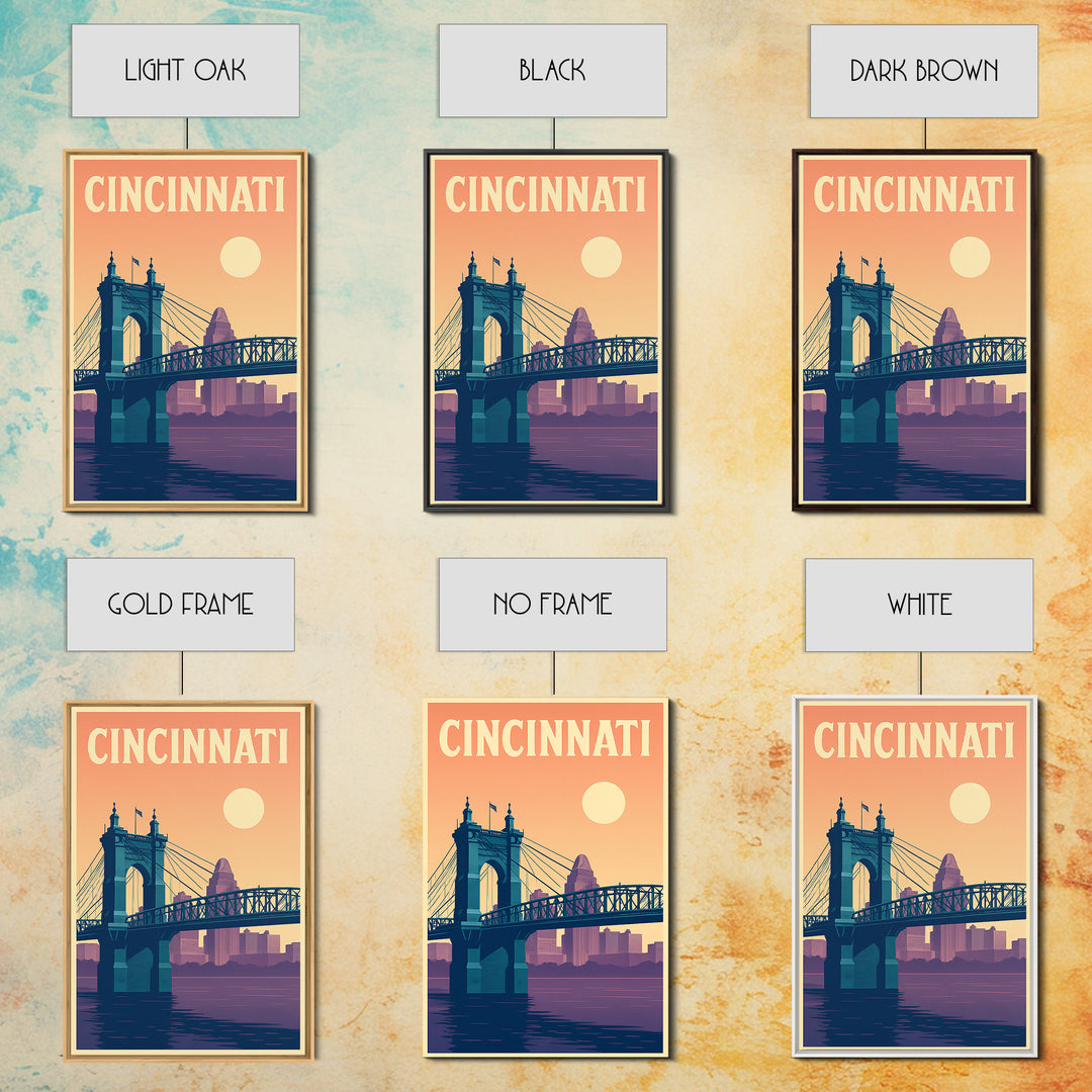 Cincinnati Travel Poster, Canvas Print, Mid Century City Wall Art, Cincinnati Wall Art, Gift For Travelers, Travel Art Print, Art Print