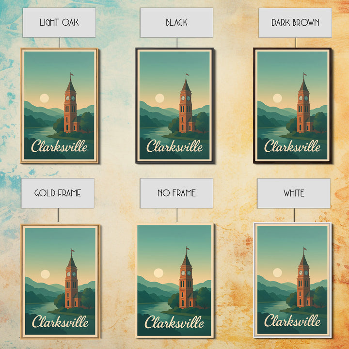 Clarksville Tennessee Travel Poster, Canvas Print, Mid Century City Wall Art, Clarksville Poster Print, Wall Decor, Mid Century Wall Art