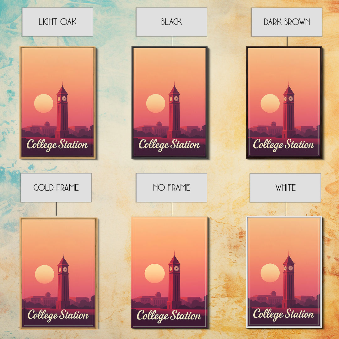 College Station Texas Travel Poster, Canvas Print, Mid Century City Wall Art, College Station City Art, Travel Print, Travel Poster Set