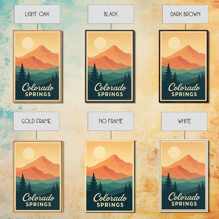 Colorado Springs Colorado Travel Poster, Framed Canvas Print, Retro Sunset Skyline Art, Colorado Springs Travel Art, Living Room Wall Art