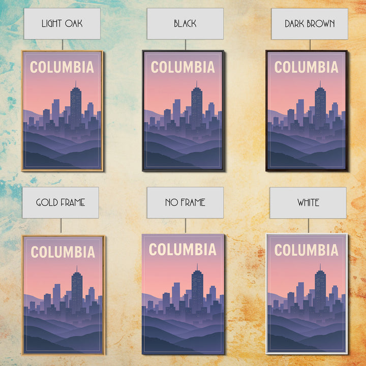 Columbia South Carolina Travel Poster, Canvas Print, Retro Sunset Skyline Art, Columbia City Art, Watercolor Skyline, Gift For Travelers