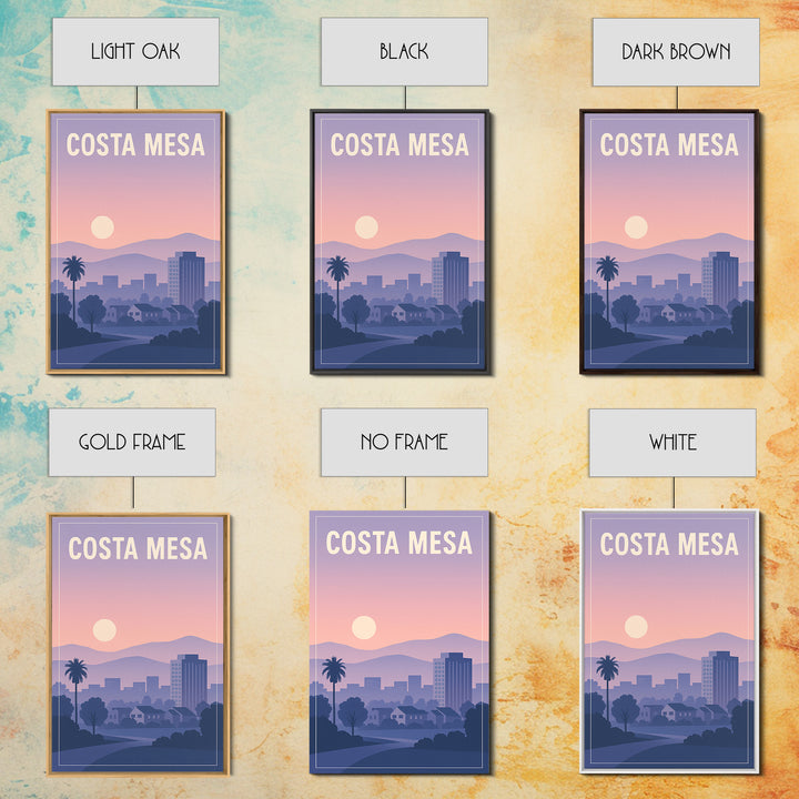 Costa Mesa California Travel Poster, Canvas Print, Mid Century City Wall Art, Costa Mesa City Art, Art Print, Watercolor Downtown Skyline