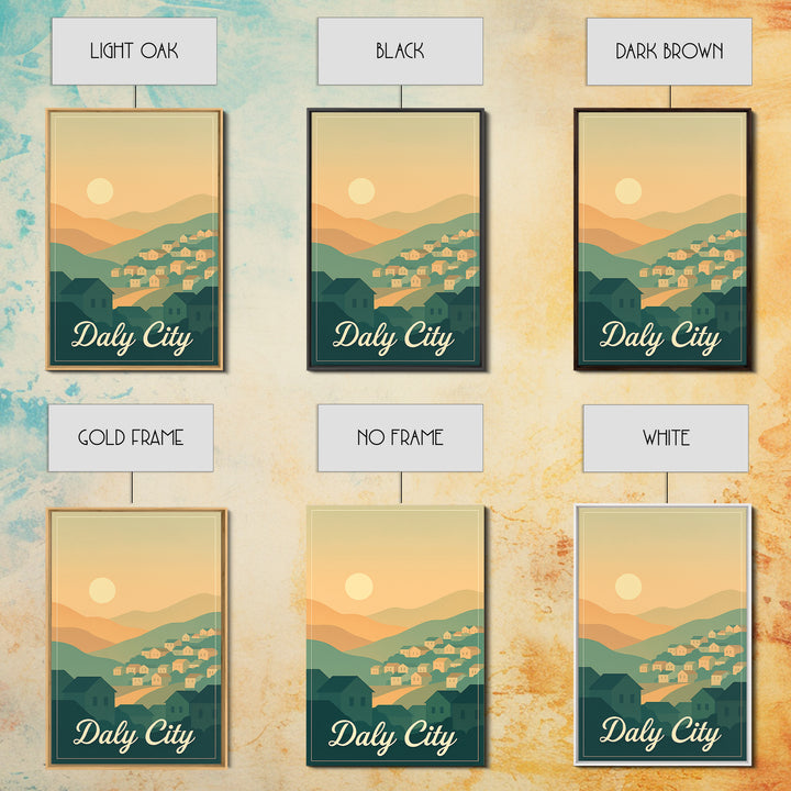 Daly City California Travel Poster, Canvas Print, Retro Sunset Skyline Art, Daly City Art Print, Gift For Travelers, Living Room Wall Art