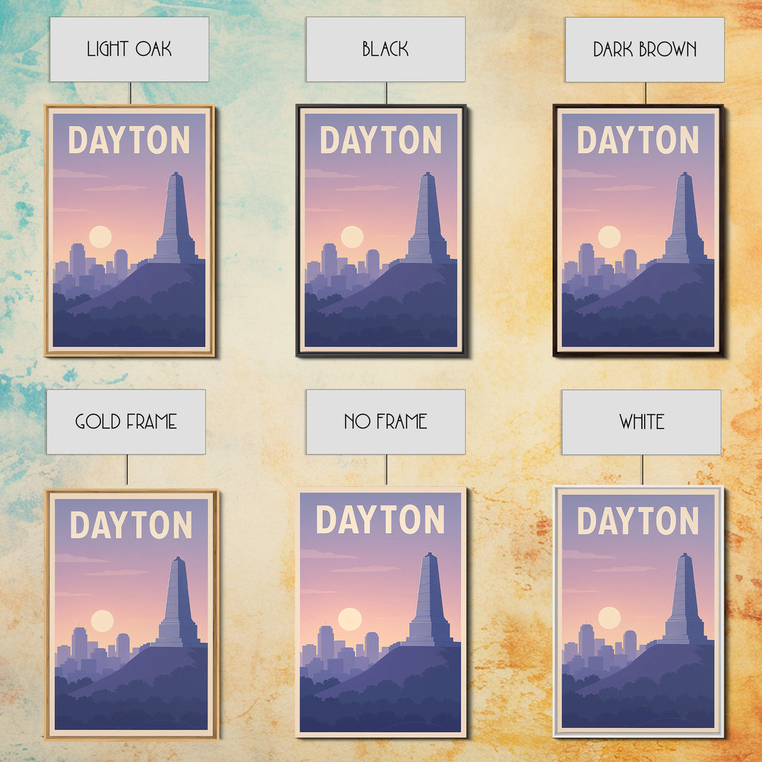 Dayton Ohio Travel Poster, Framed Canvas Print, Mid Century City Wall Art, Dayton Poster Print, Watercolor City Skyline, Retro Travel Print