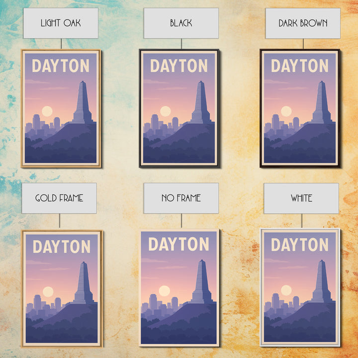 Dayton Ohio Travel Poster, Framed Canvas Print, Mid Century City Wall Art, Dayton Poster Print, Watercolor City Skyline, Retro Travel Print