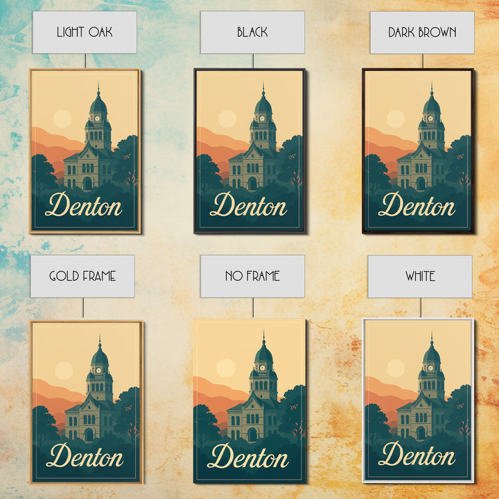 Denton Texas Travel Poster, Canvas Print, Retro Sunset Skyline Art, Denton Travel Art, Travel Poster Set, Wanderlust Decor, City Poster