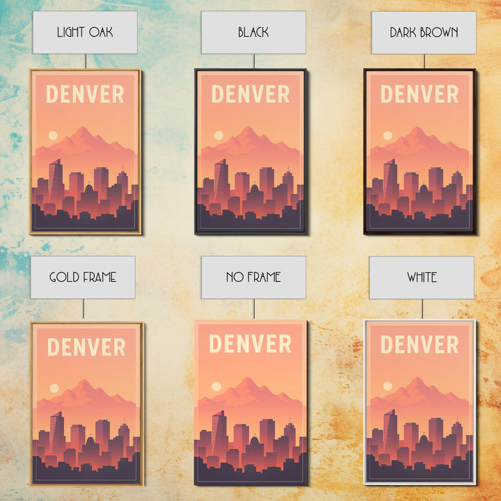 Denver Travel Poster, Framed Canvas Print, Retro Sunset Skyline Art, Denver Poster Print, Travel Poster Set, Travel Art Print, Wall Art