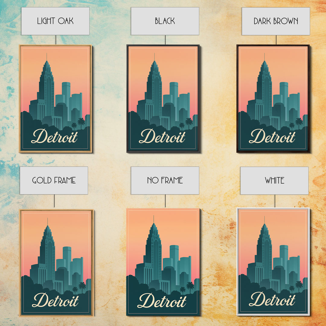 Detroit Michigan Travel Poster, Framed Canvas Print, Classic Travel Poster Art, Detroit City Art, Vintage City Art, Vintage Travel Art