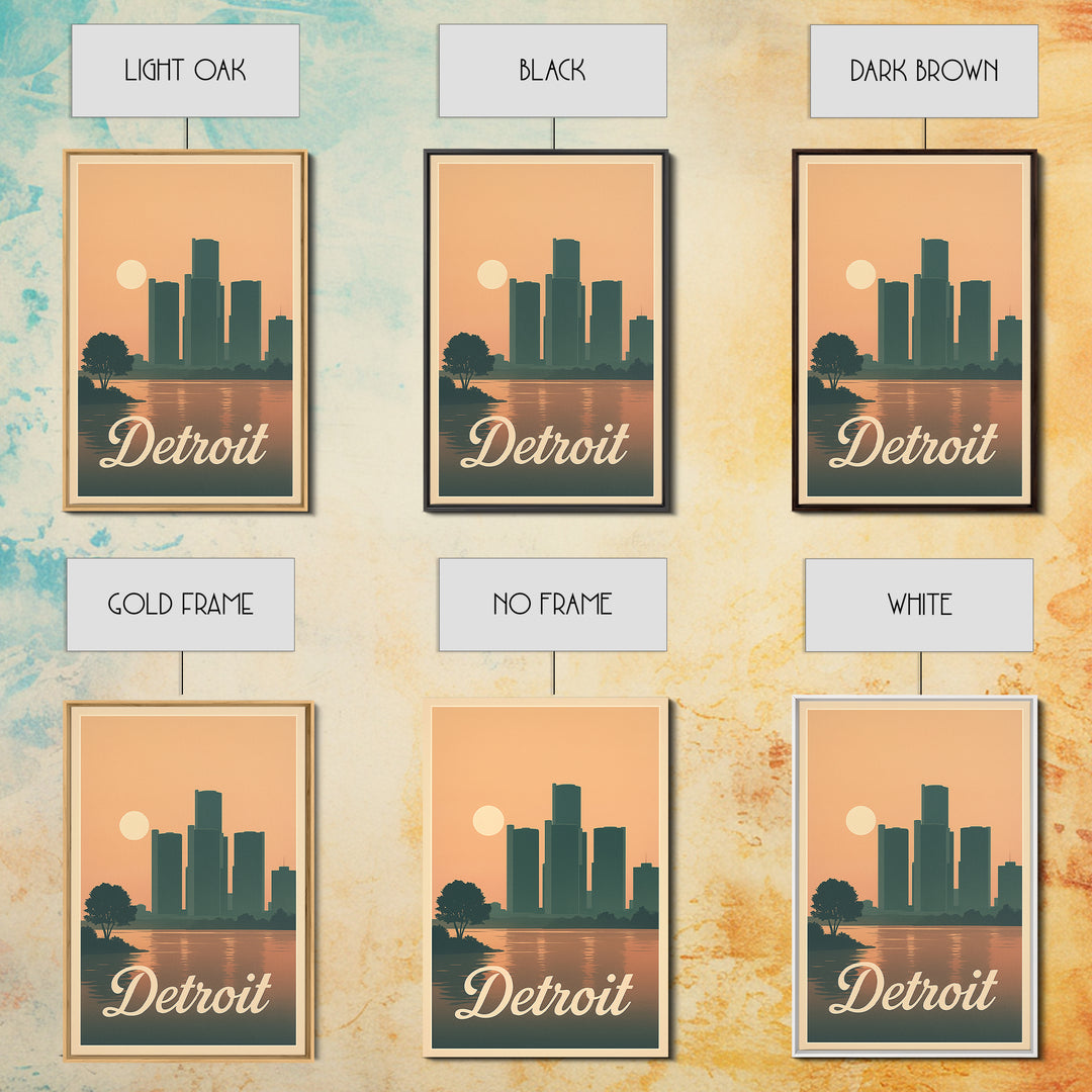 Detroit Travel Poster, Canvas Print, Retro Sunset Skyline Art, Detroit Poster Print, Home Office Decor, Travel Wall Decor, Travel Art Print