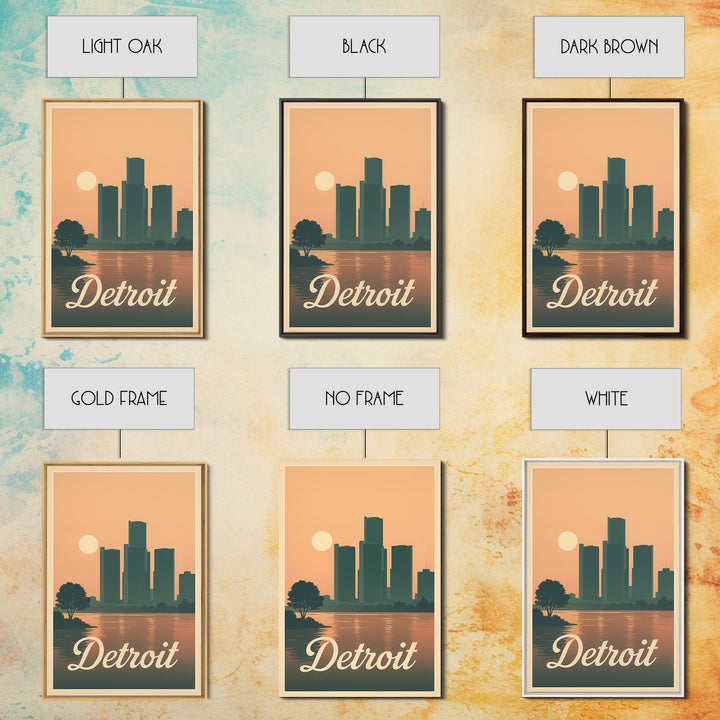 Detroit Travel Poster, Canvas Print, Retro Sunset Skyline Art, Detroit Poster Print, Home Office Decor, Travel Wall Decor, Travel Art Print