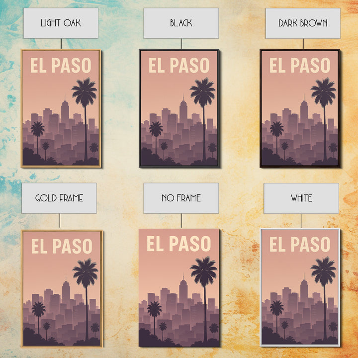 El Paso Travel Poster, Framed Canvas Print, Retro Sunset Skyline Art, El Paso Travel Art, Fine Art Print, Travel Wall Decor, City Poster