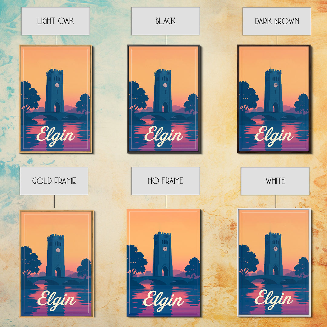 Elgin Illinois Travel Poster, Canvas Print, Retro Sunset Skyline Art, Elgin Poster Print, Fine Art Print, Retro Travel Print, Travel Posters