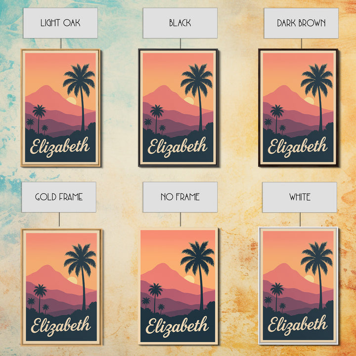 Elizabeth New Jersey Travel Poster, Canvas Print, Retro Sunset Skyline Art, Elizabeth Art Print, Travel Wall Art, Travel Art, City Art Print