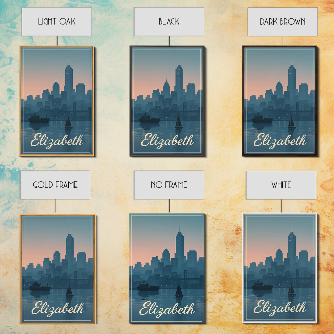 Elizabeth Travel Poster, Canvas Print, Mid Century City Wall Art, Elizabeth Poster Print, Vintage Travel Print, Travel Poster Art