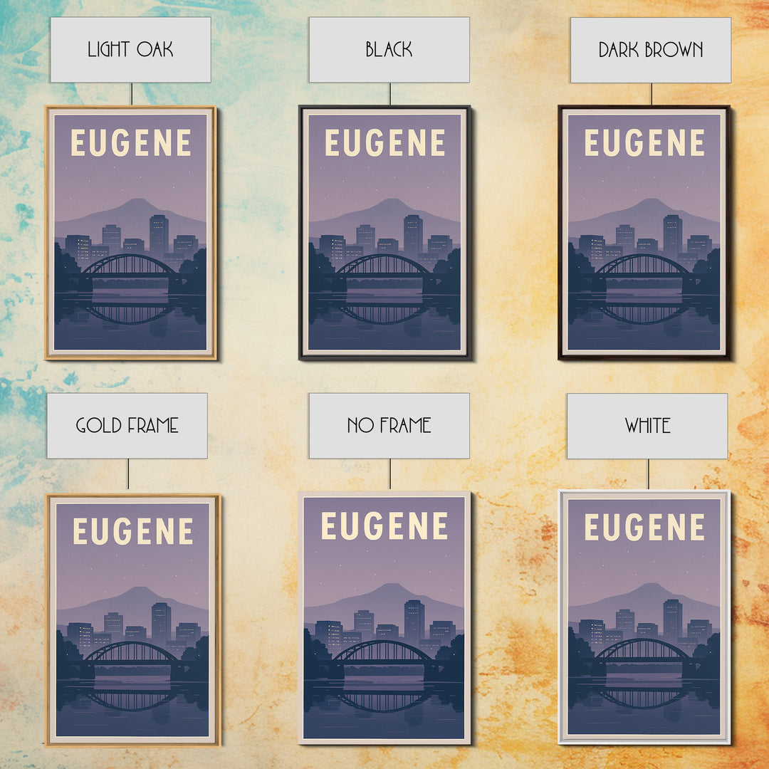 Eugene Oregon Travel Poster, Canvas Print, Retro Sunset Skyline Art, Eugene Travel Art, City Illustration, Living Room Wall Art, City Poster