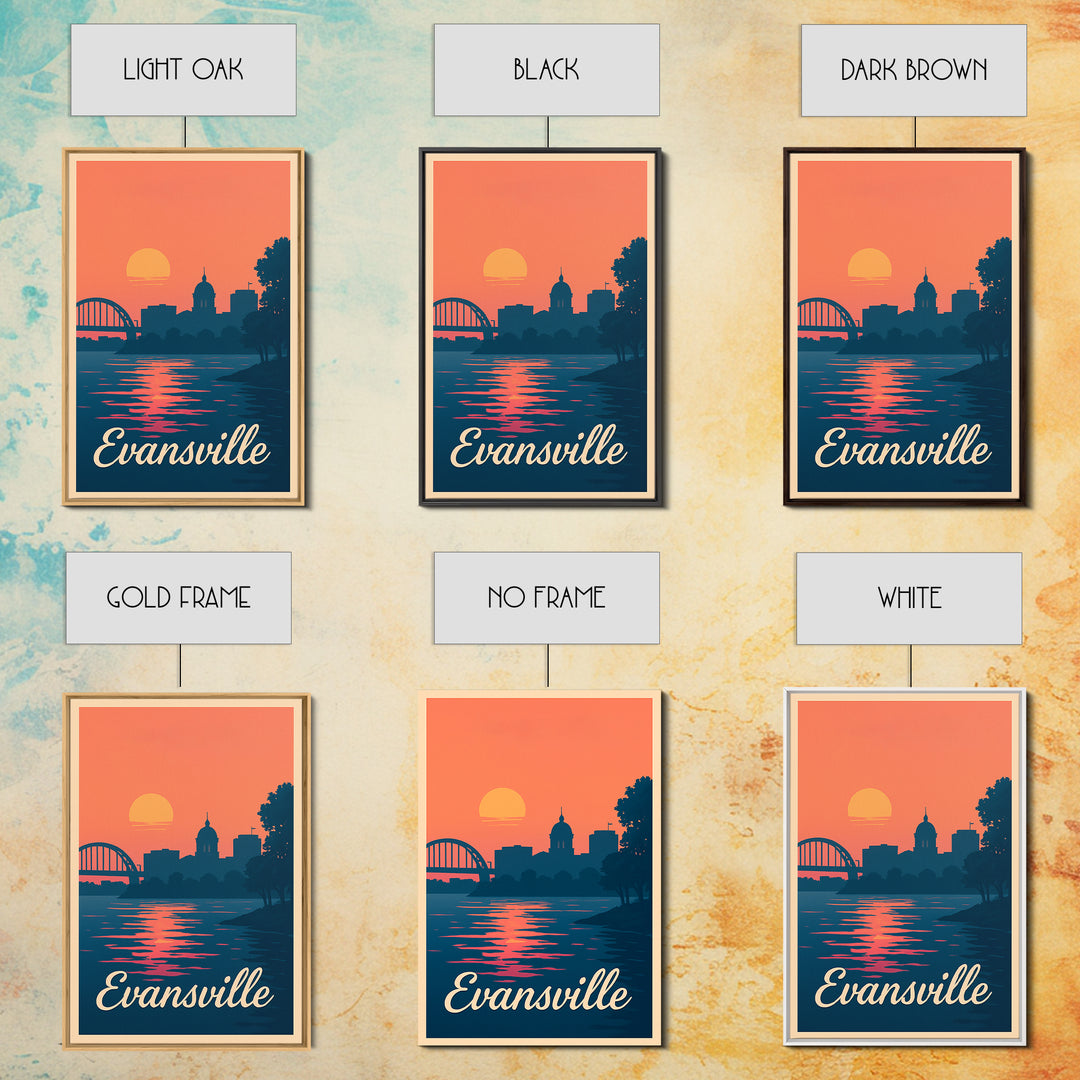 Evansville Indiana Travel Poster, Framed Canvas Print, Classic Travel Poster Art, Evansville City Art, City Travel Prints, Fine Art Print