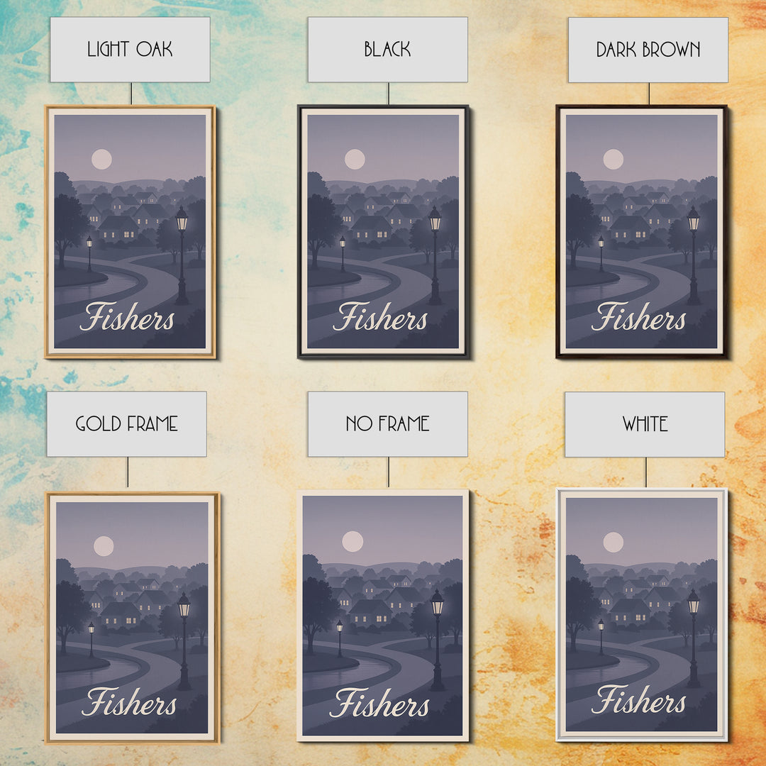Fishers Travel Poster, Canvas Print, Retro Sunset Skyline Art, Fishers Art Print, Travel Poster Art, Retro Travel Print, Gift For Travelers