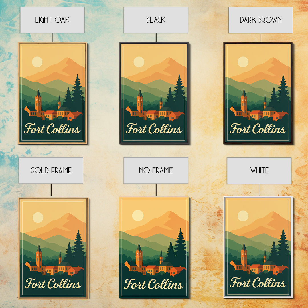Fort Collins Colorado Travel Poster, Canvas Print, Classic Poster Art, Fort Collins Travel Art, Mid Century Wall Art, Travel Art Print